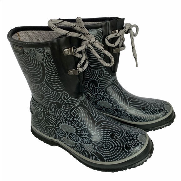 Bogs Shoes - BOGS Floral Waterproof Rubber Rainboots Black Sz 6